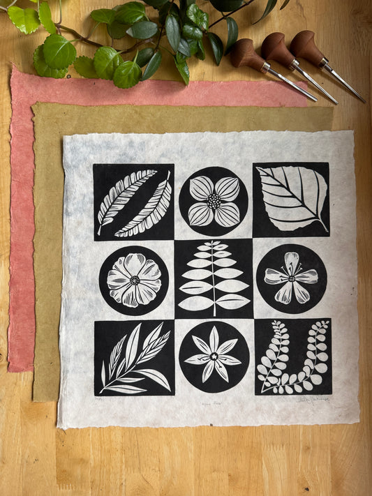 Alpine Flora Linocut Print