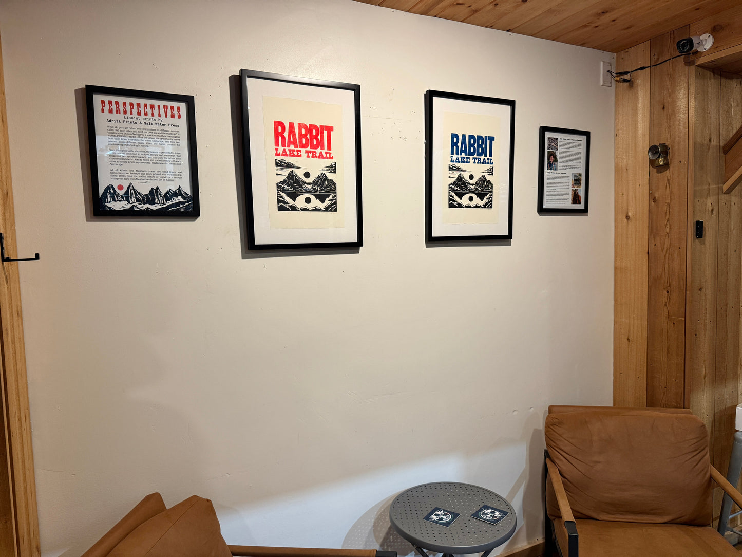 Framed 'Rabbit Lake Trail' print at Anchorage Distillery