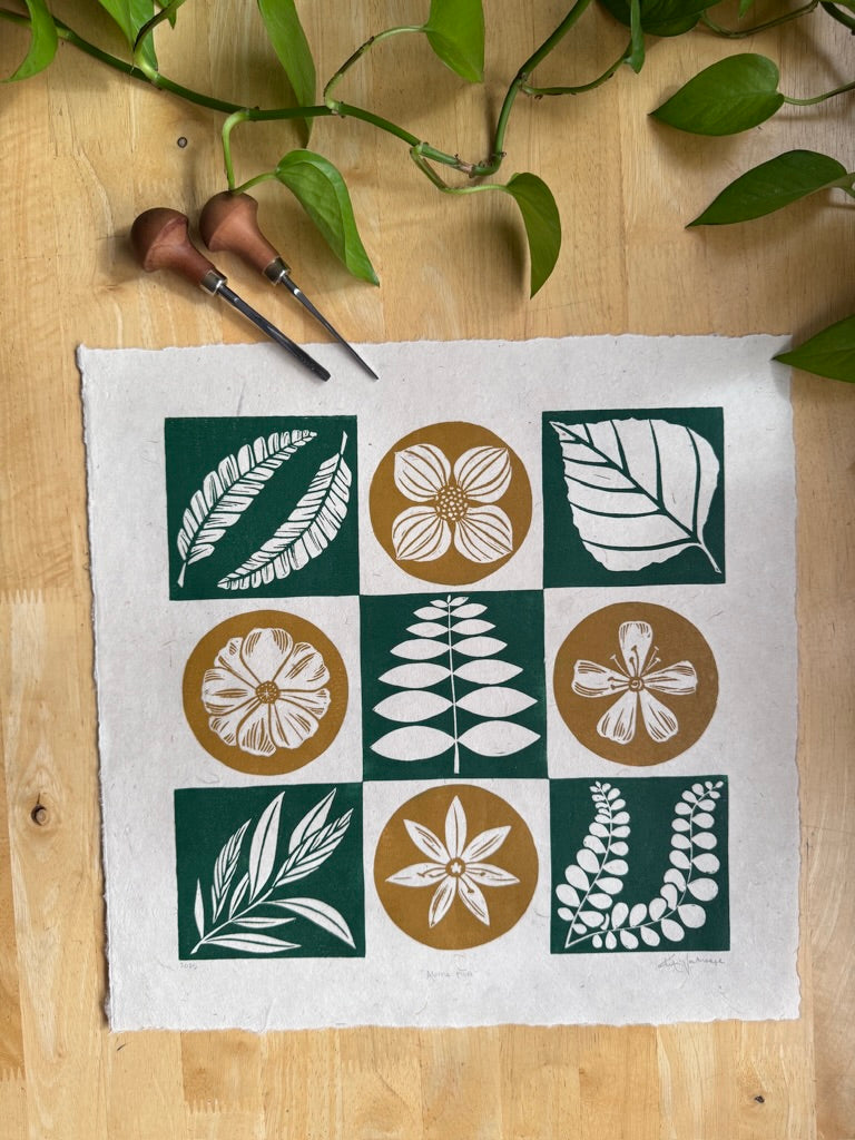 Alpine Flora Linocut Print  SALE - 50% off