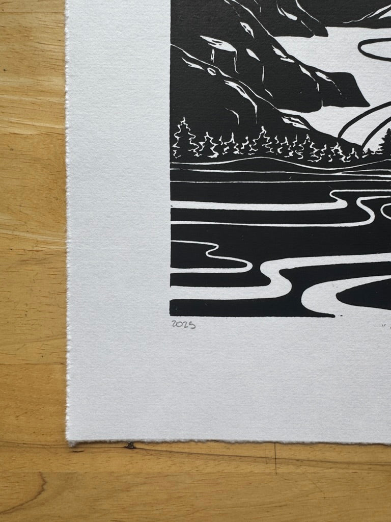 Framed 'Mendenhall Towers' print at Anchorage Distillery