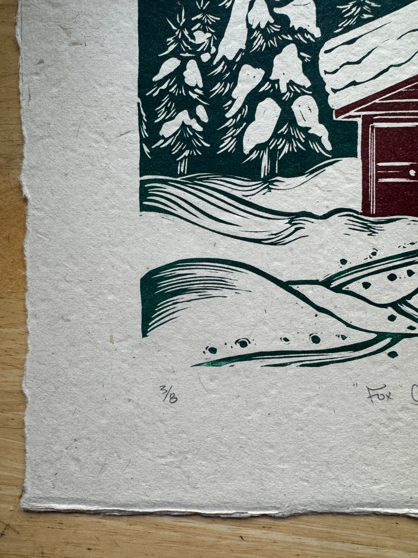 Fox Creek Cabin - SALE - test prints with green ink