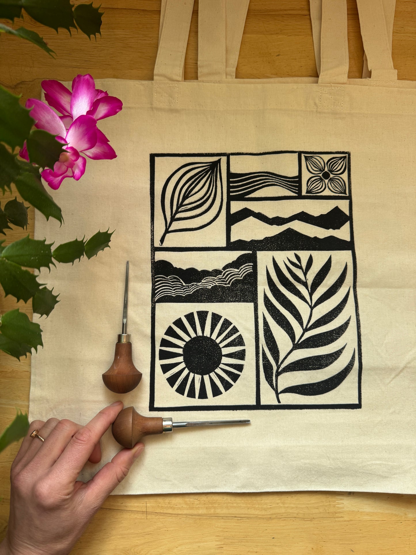 AK Elements hand-printed tote bag