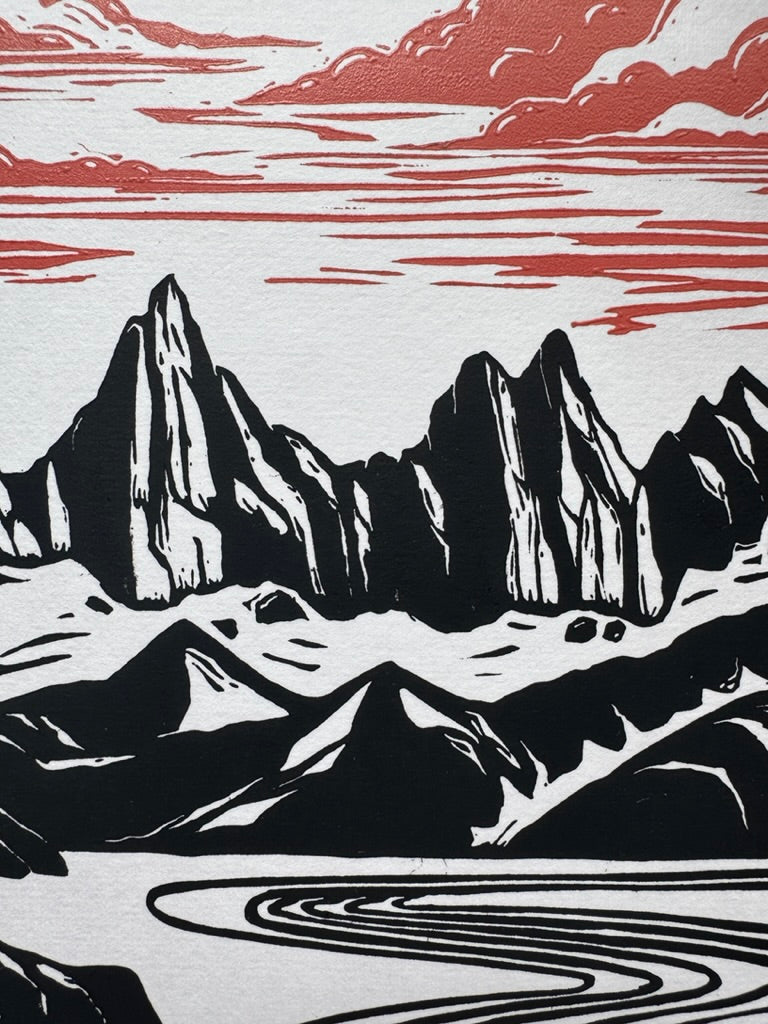 Framed 'Mendenhall Towers' print at Anchorage Distillery