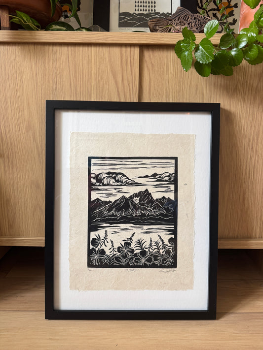 Framed Original Linocut 'Mt. Marathon' at SteamDot