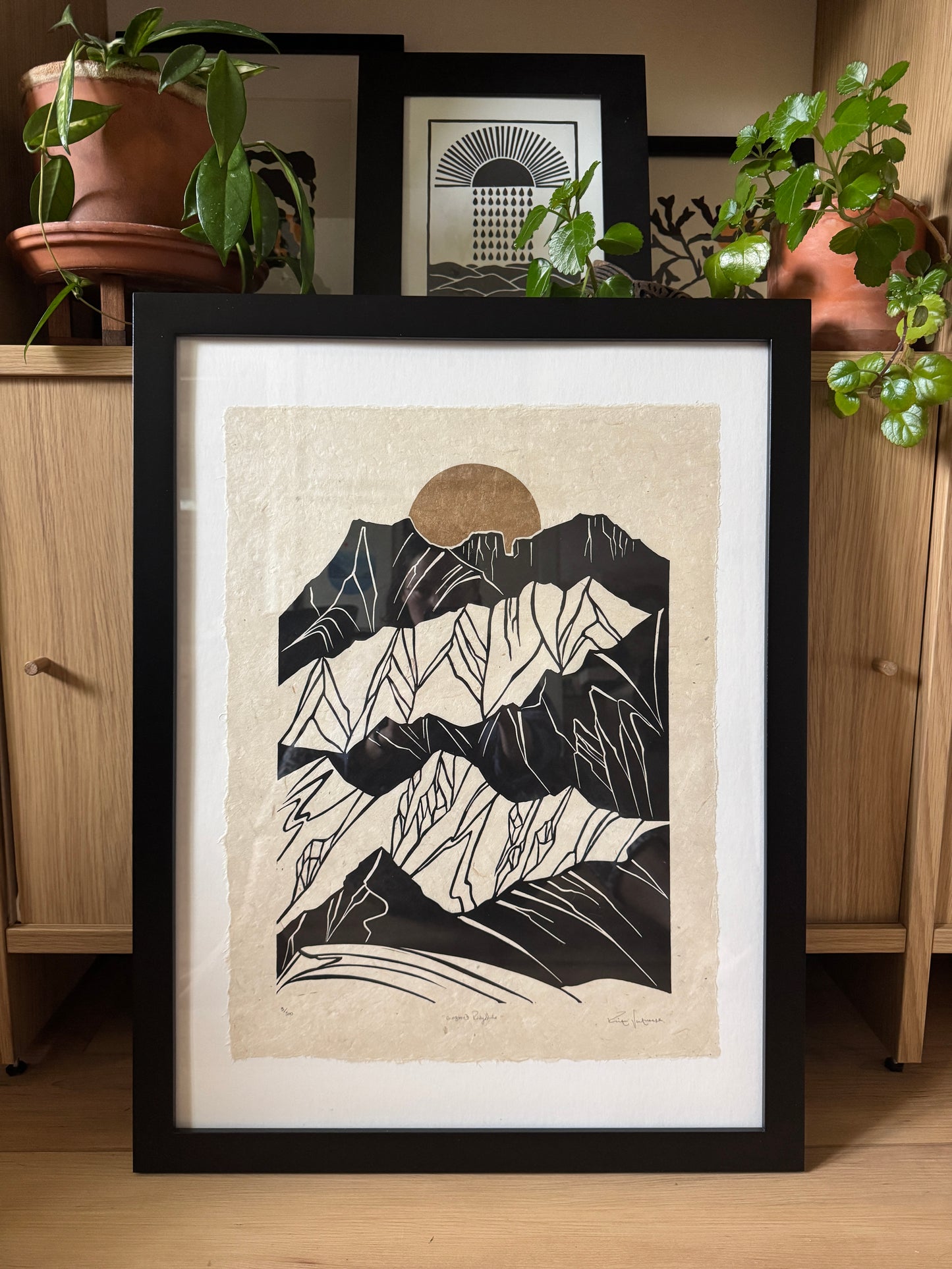 Framed Original Linocut 'Gunsight Ridgeline' Print at SteamDot