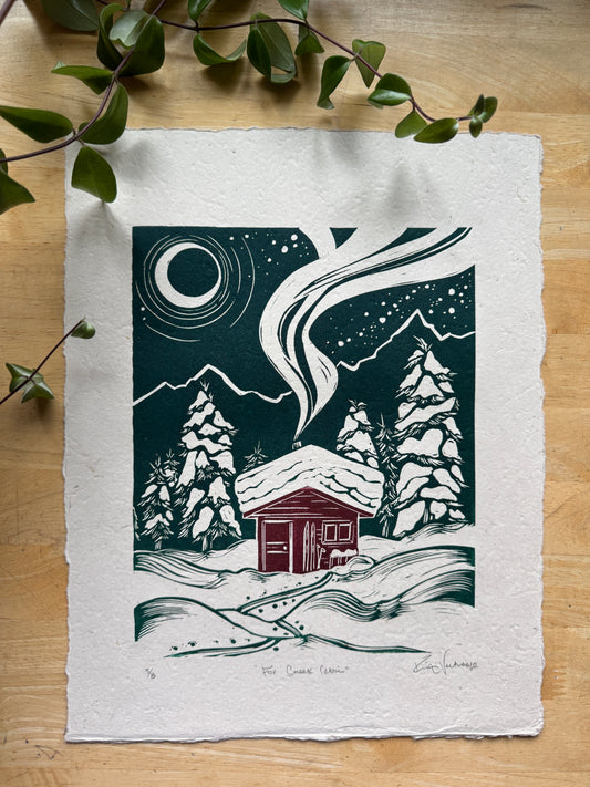 Fox Creek Cabin - SALE - test prints with green ink