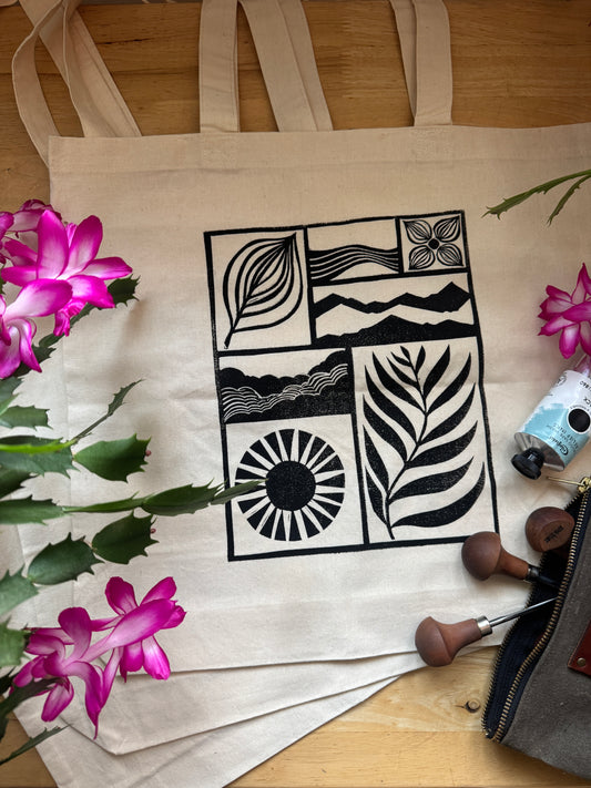 AK Elements hand-printed tote bag