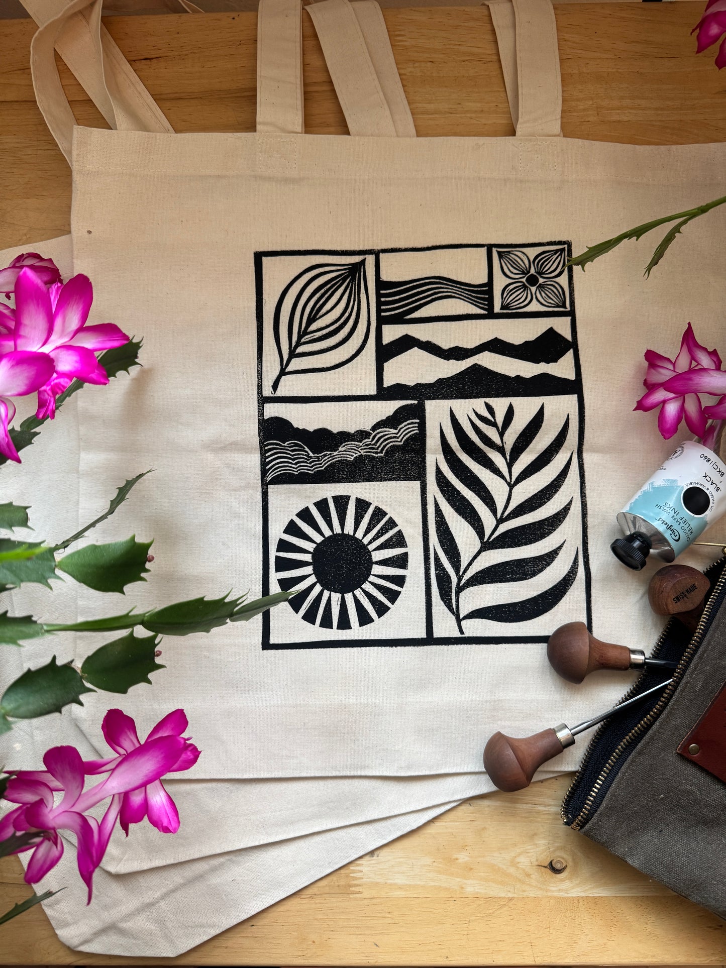AK Elements hand-printed tote bag
