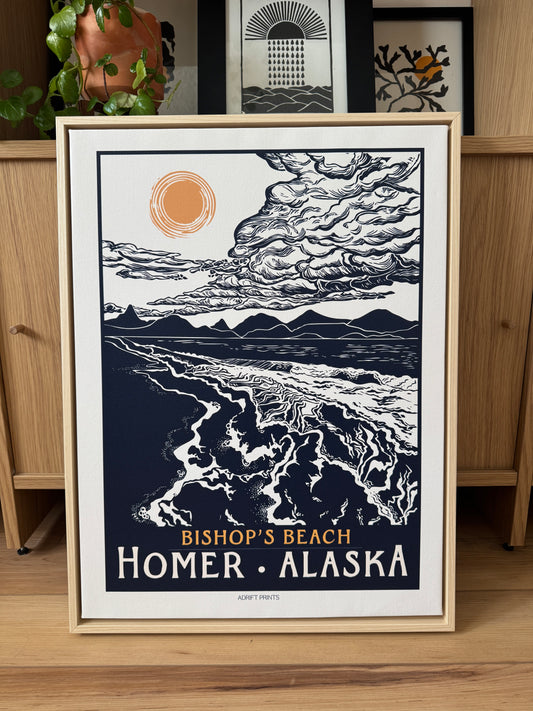 Framed Canvas 'Bishop's Beach' Print at SteamDot