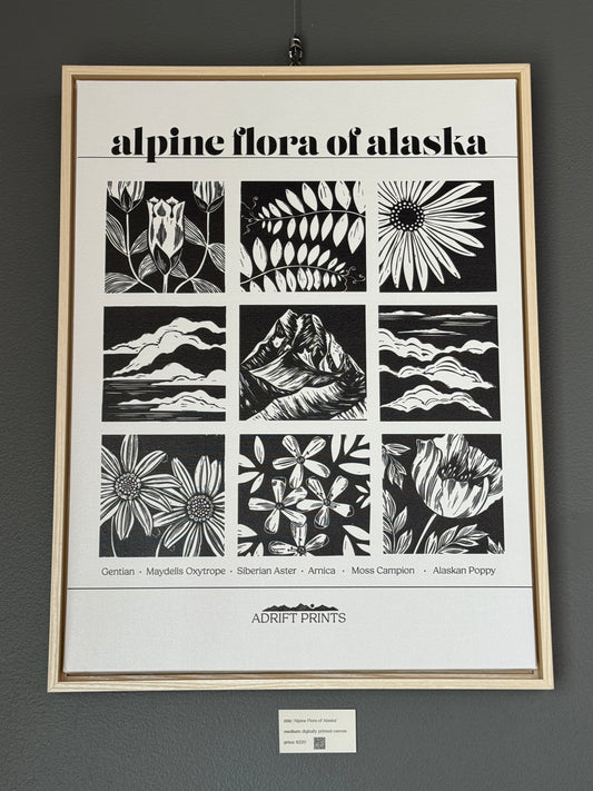 Framed Canvas 'Alpine Flora of AK' Print on display at SteamDot