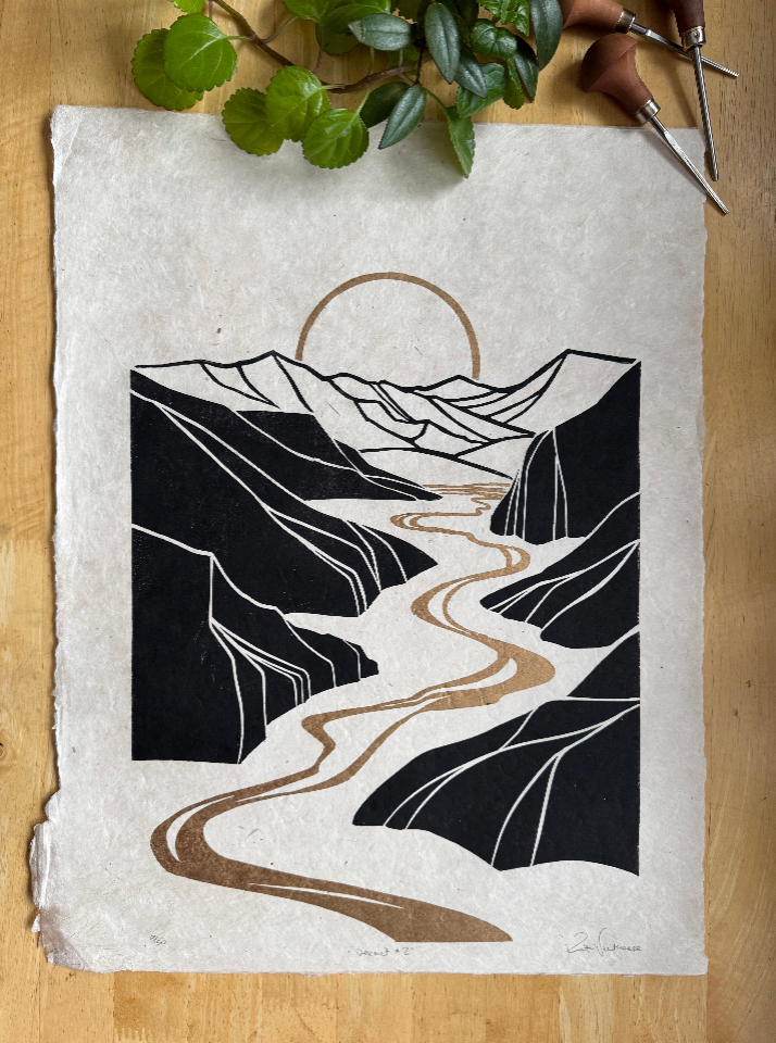 Framed Original Linocut 'Descent #2' Print at SteamDot